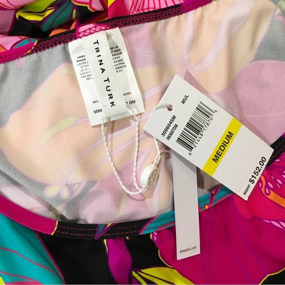 New  Trina Turk SOLAR FLORAL TUNIC SWIM COVER UP Dress Beach Resort Cruise SZ M - Picture 6 of 7